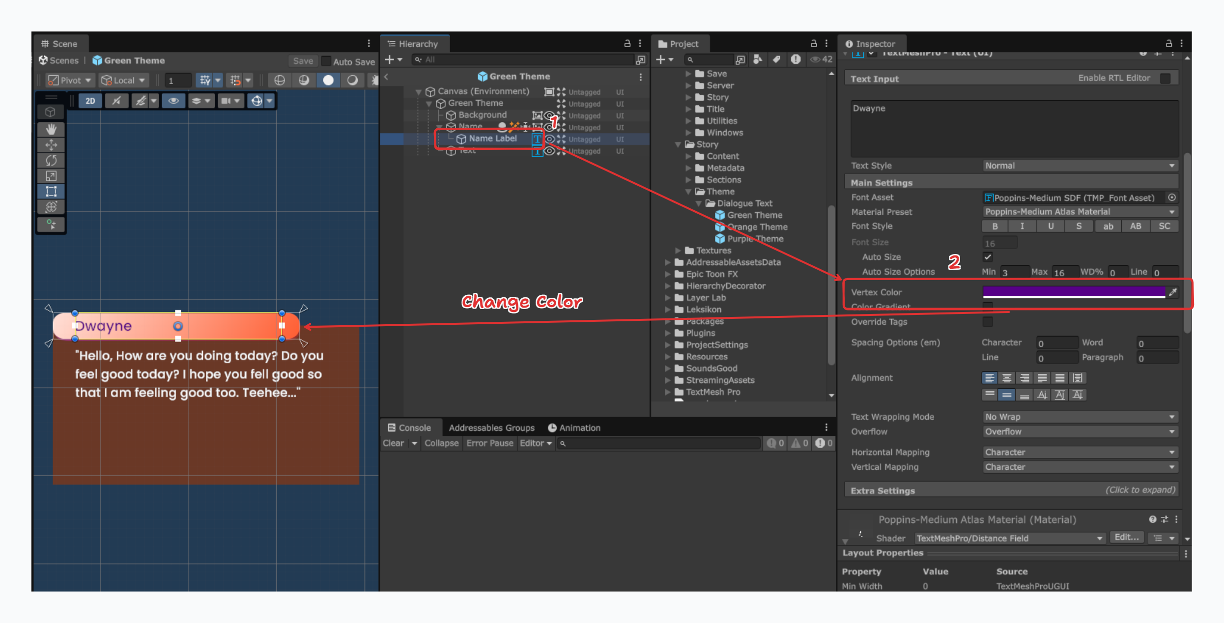 Changing Dialogue Text Model name text