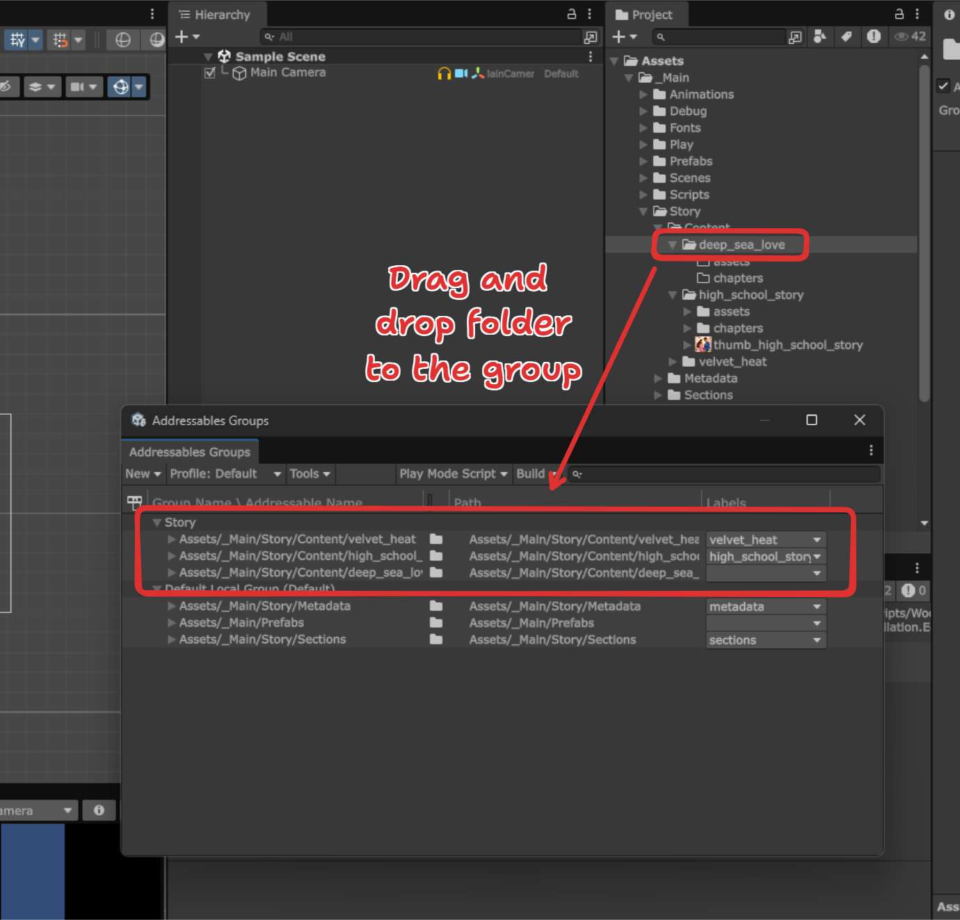 Drag Story Folder to Addressables