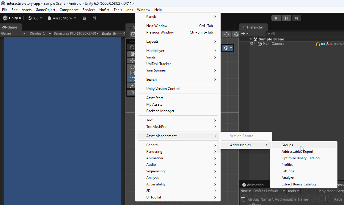 Open Addressables Window